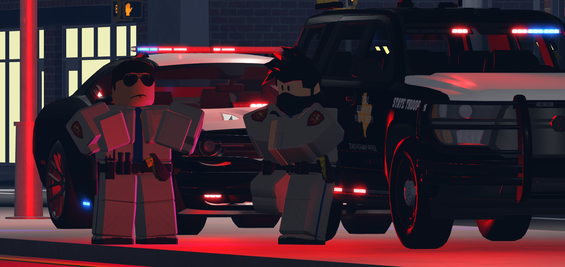 Troopers staged outside the DPS station