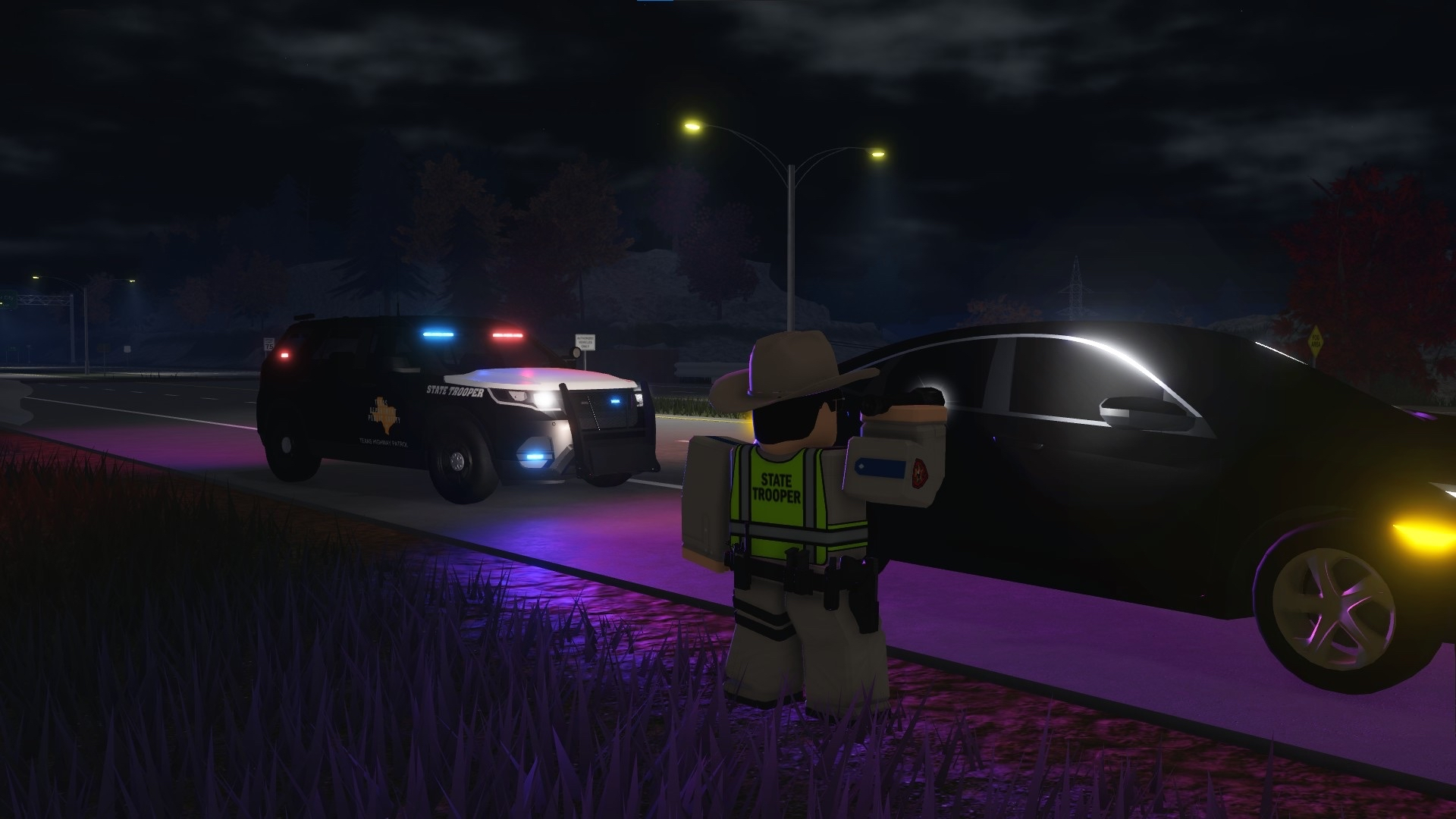 State Trooper conducting a felony traffic stop at night